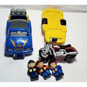 Rare Harley Davidson Preschool Toy Set w/ Trailer, Bike, Car & Figures 2004